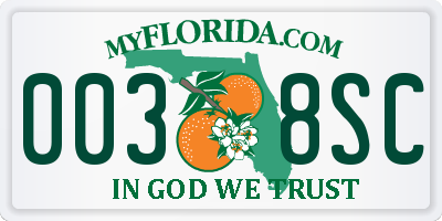 FL license plate 0038SC
