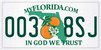 FL license plate 0038SJ