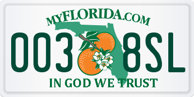 FL license plate 0038SL