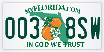 FL license plate 0038SW