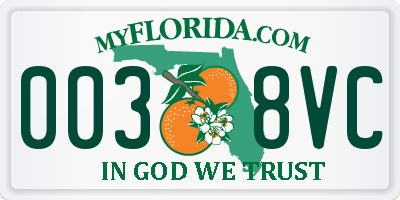 FL license plate 0038VC