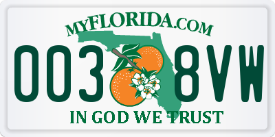 FL license plate 0038VW