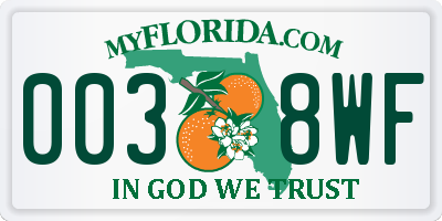 FL license plate 0038WF