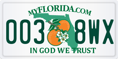 FL license plate 0038WX