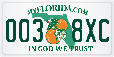 FL license plate 0038XC