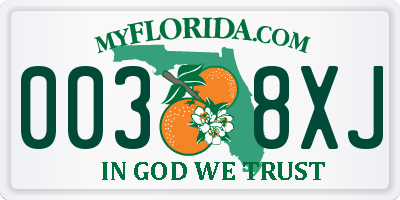 FL license plate 0038XJ
