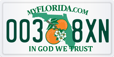 FL license plate 0038XN