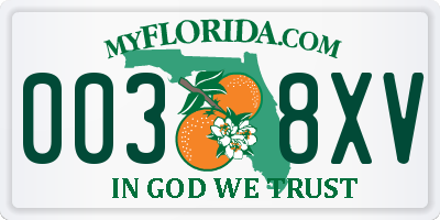 FL license plate 0038XV