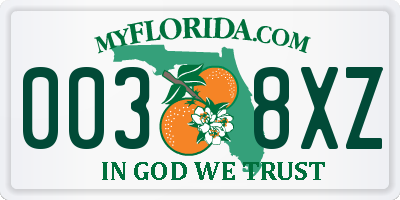 FL license plate 0038XZ