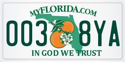 FL license plate 0038YA