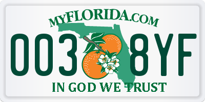 FL license plate 0038YF