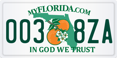 FL license plate 0038ZA