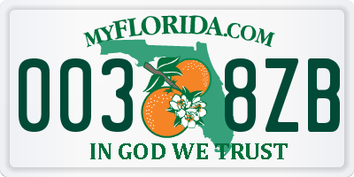 FL license plate 0038ZB