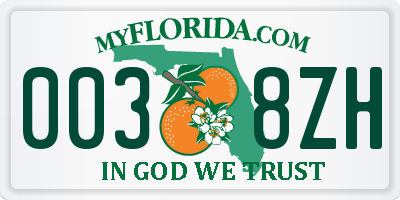 FL license plate 0038ZH