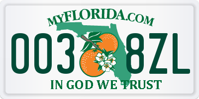 FL license plate 0038ZL