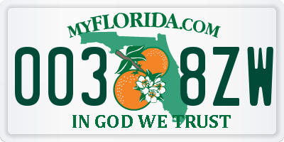 FL license plate 0038ZW