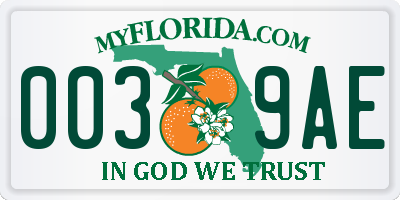 FL license plate 0039AE