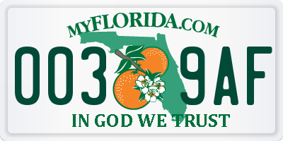 FL license plate 0039AF