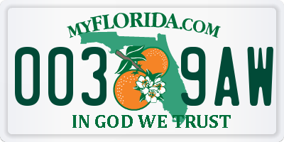 FL license plate 0039AW