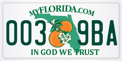 FL license plate 0039BA