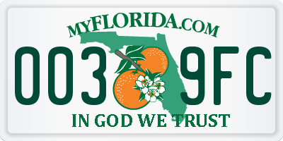 FL license plate 0039FC