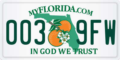 FL license plate 0039FW