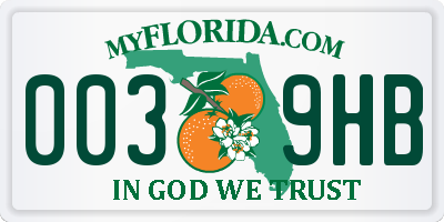 FL license plate 0039HB