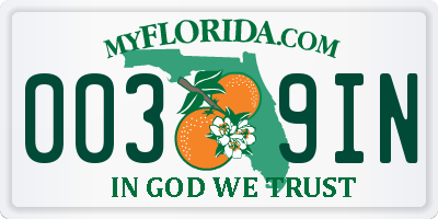 FL license plate 0039IN