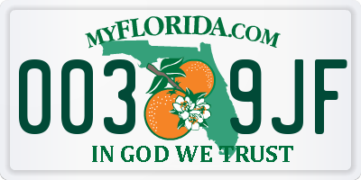 FL license plate 0039JF