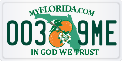 FL license plate 0039ME