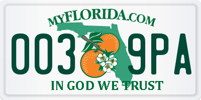 FL license plate 0039PA