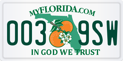 FL license plate 0039SW
