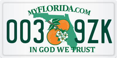 FL license plate 0039ZK
