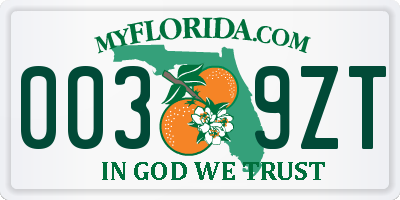 FL license plate 0039ZT