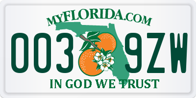 FL license plate 0039ZW