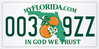 FL license plate 0039ZZ