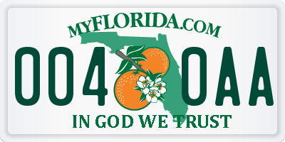 FL license plate 0040AA