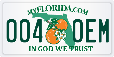 FL license plate 0040EM