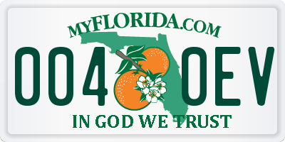 FL license plate 0040EV