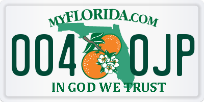 FL license plate 0040JP