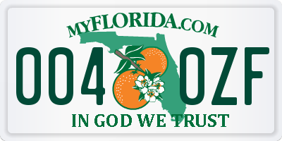 FL license plate 0040ZF
