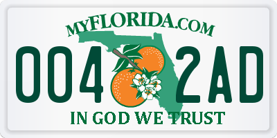 FL license plate 0042AD
