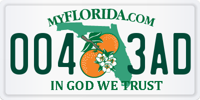 FL license plate 0043AD