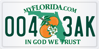 FL license plate 0043AK
