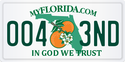 FL license plate 0043ND