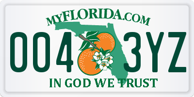 FL license plate 0043YZ