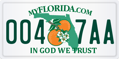 FL license plate 0047AA