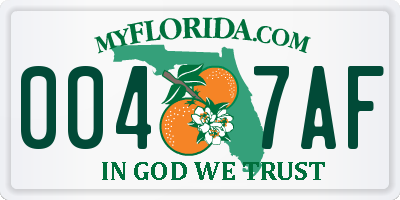 FL license plate 0047AF