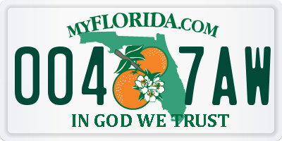 FL license plate 0047AW