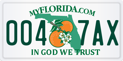 FL license plate 0047AX